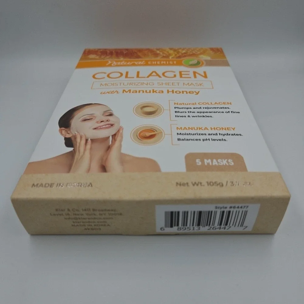 5 Packs Collagen & Manuka Honey Sheet Face Mask-Moisturizing, Anti-aging Firming